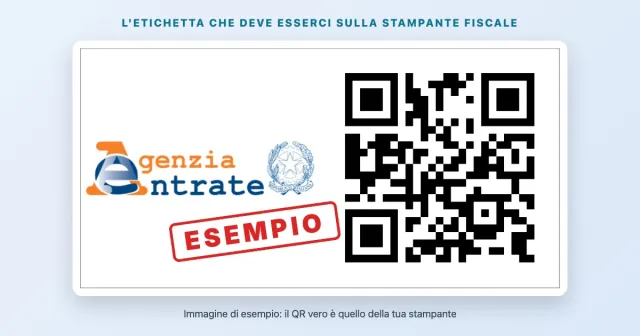Esempio dell'etichetta con il QR code dell'Agenzia delle Entrate che deve esserci sulla stampante fiscale