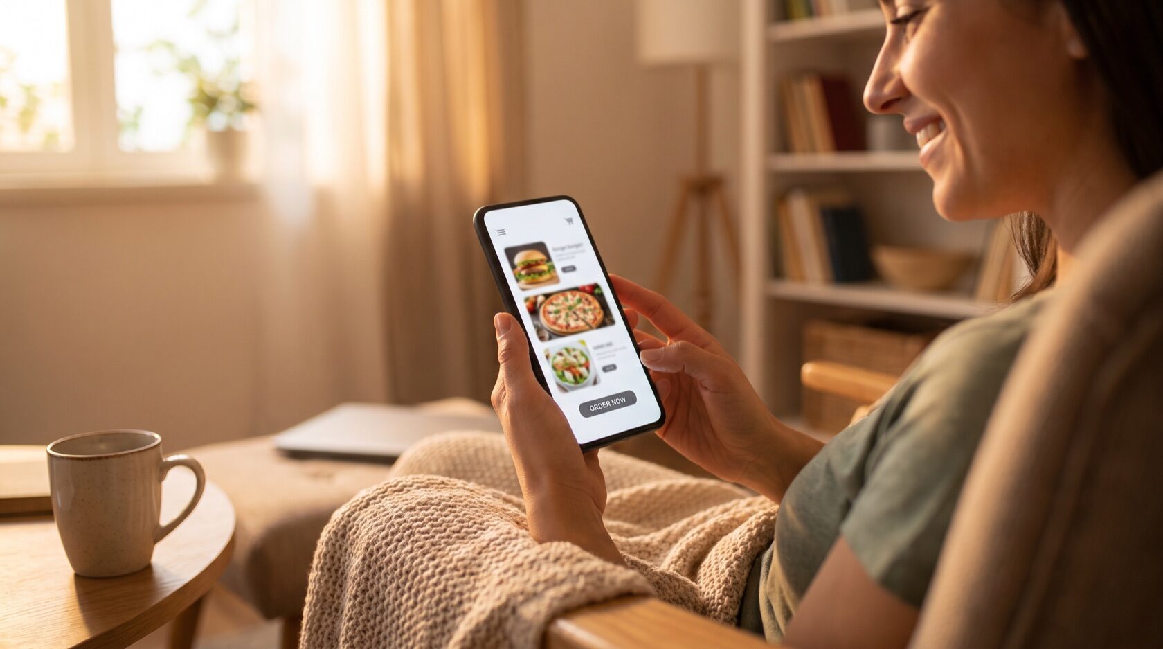 Cliente che ordina e paga un asporto dal telefono prima di passare a ritirare