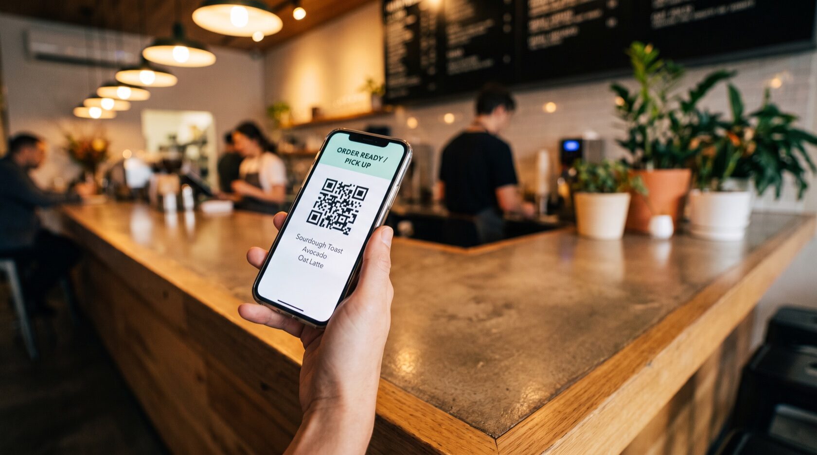 Ticket digitale di ritiro sul telefono al banco del locale