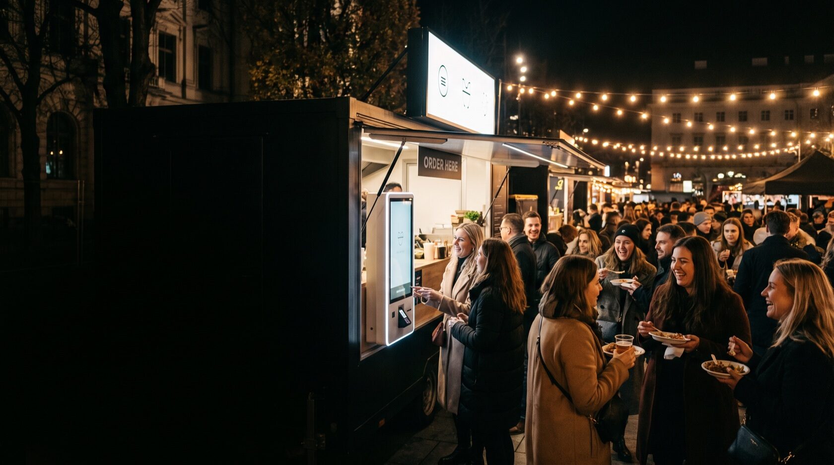Evento serale con punti vendita food e ordini rapidi senza code