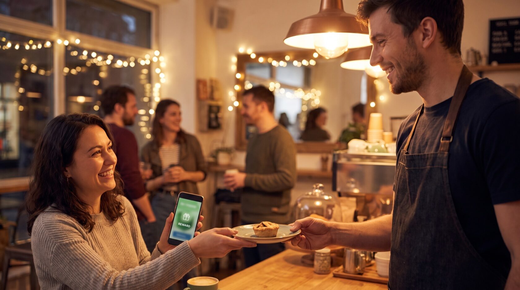 Cliente che riscatta un premio della fidelity card al banco