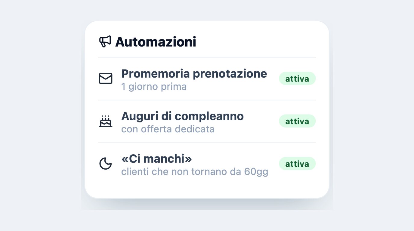 Automazioni di Tavolissimo attive: promemoria della prenotazione, auguri di compleanno e messaggio «ci manchi»