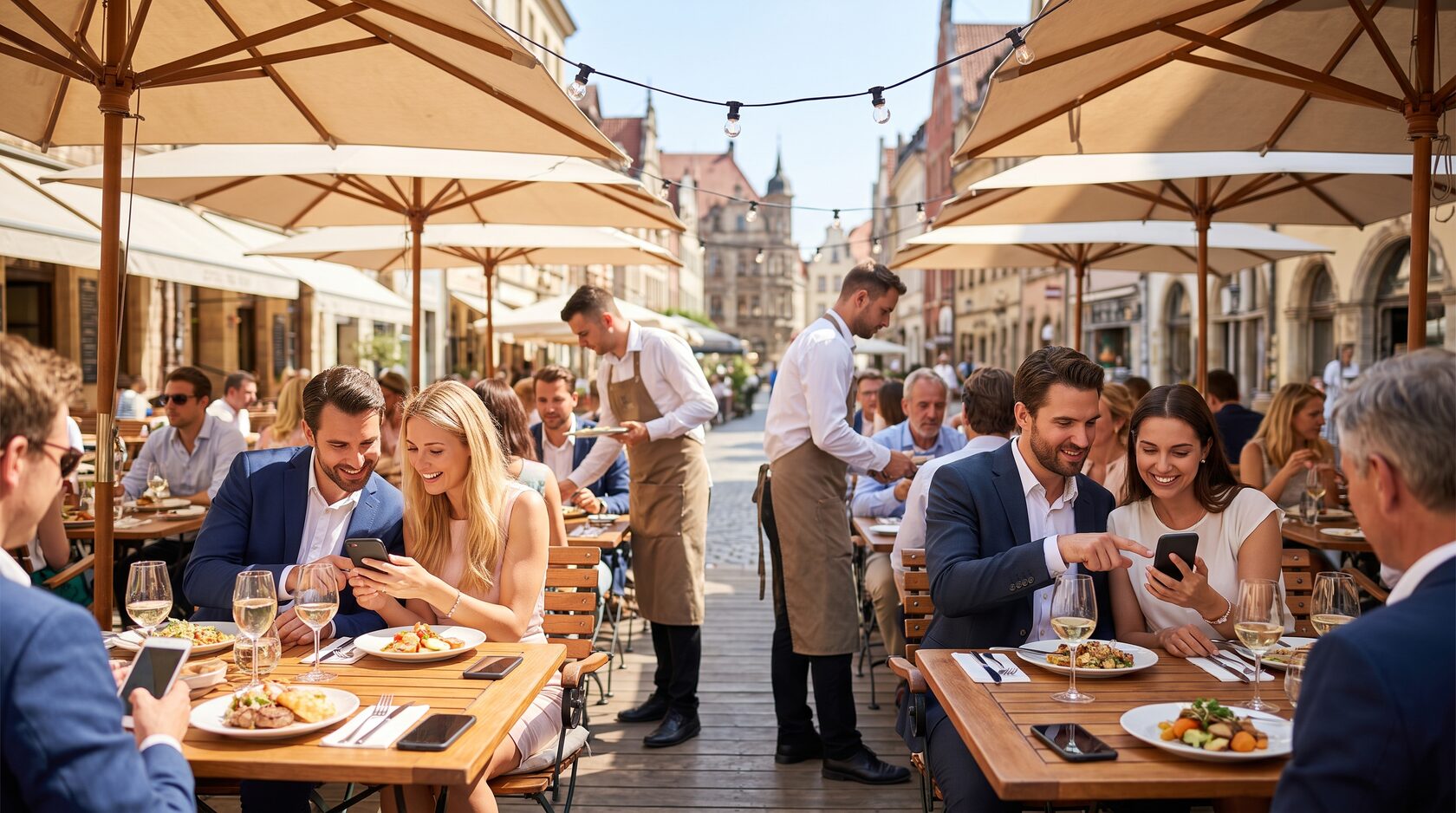 Terrazza affollata servita con poco personale grazie al Self Order