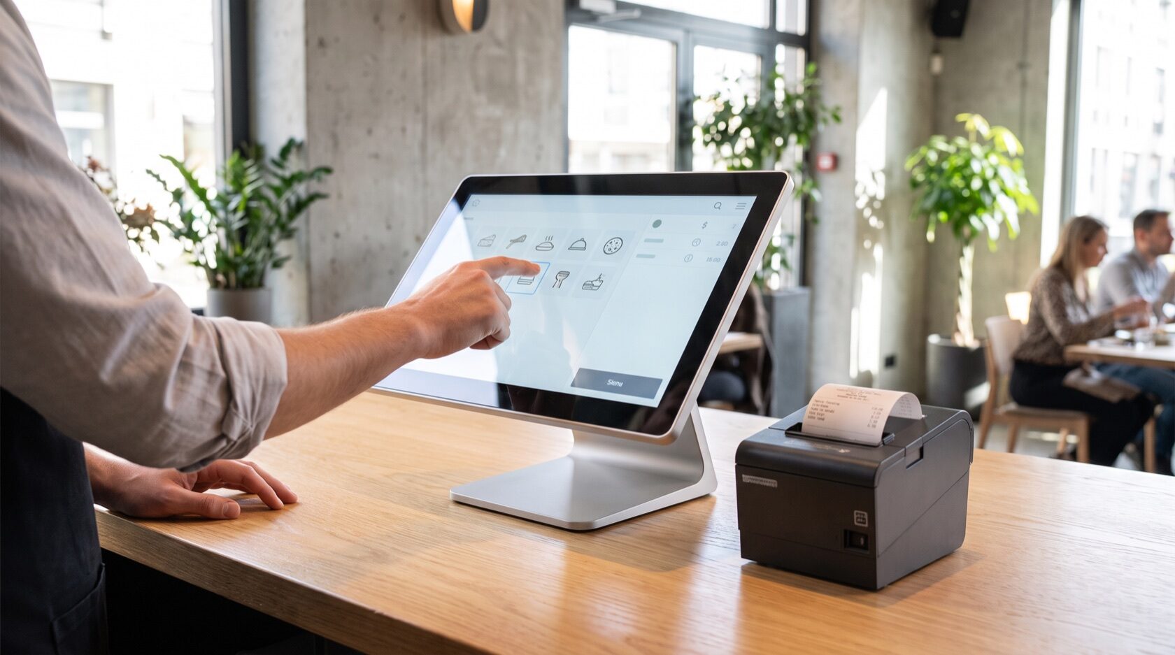 Sistema di cassa touch all-in-one al banco di un ristorante