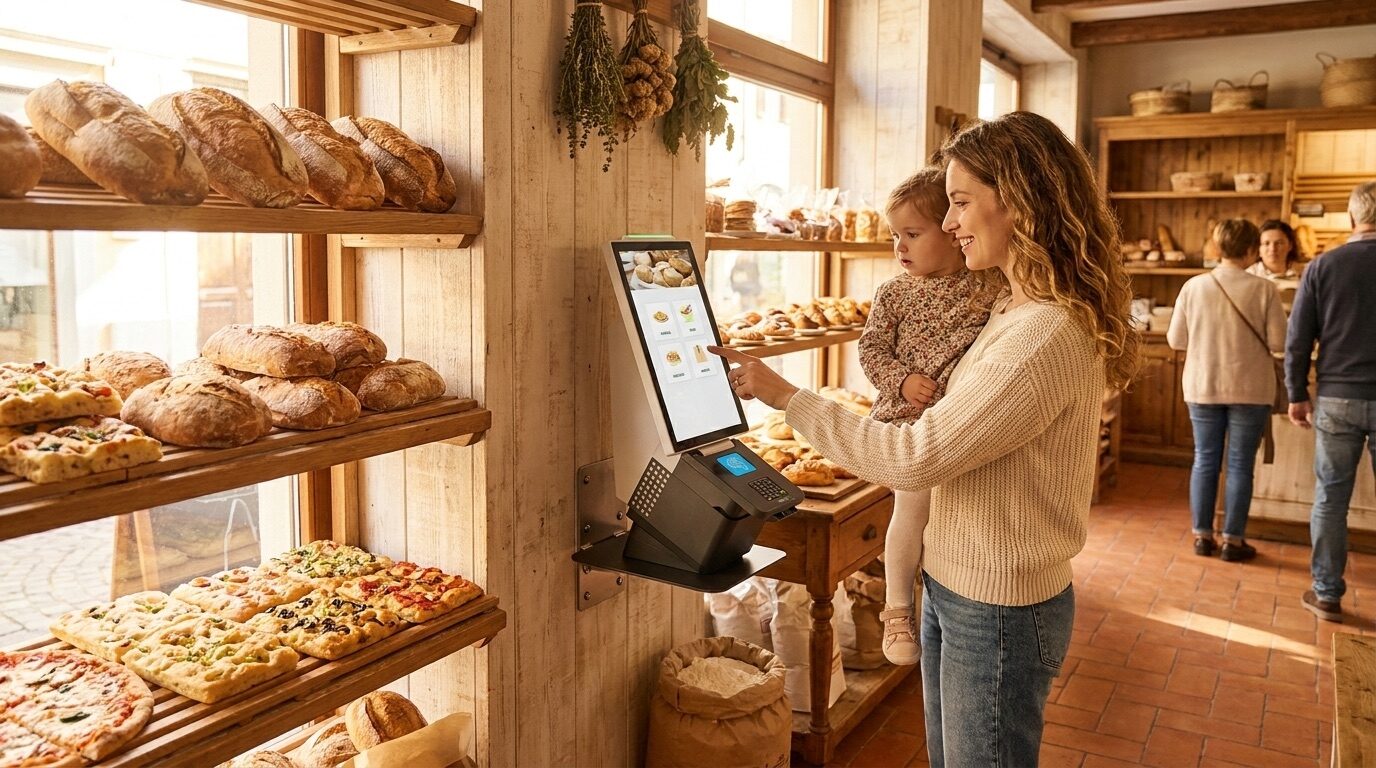 Totem Inkassa Micro a parete in una panetteria