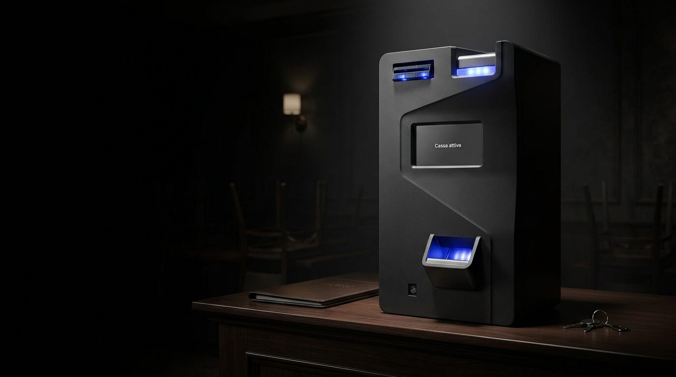 Macchina Wi Cash a colonna per la gestione automatica del contante su un bancone di ristorante